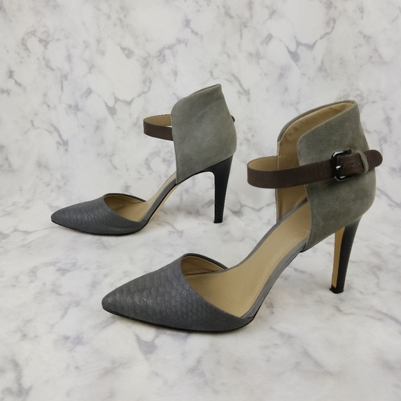 Gray Snakeskin Ankle Strap high heels size 8.5M - Picture 1 of 8